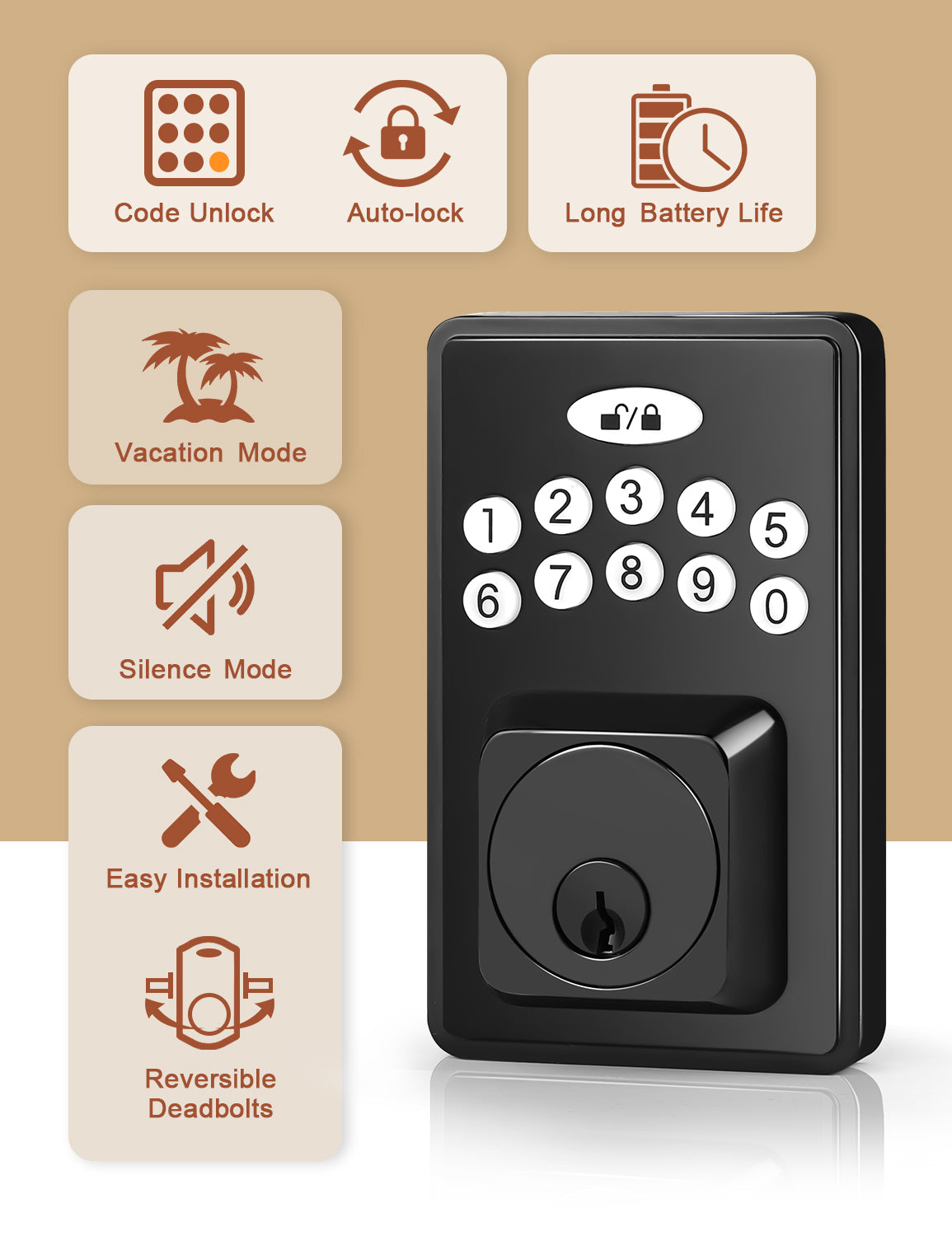 Tinewa Electronic Keypad Door Lock with Handle, Front Door Handle Sets, Keyless Entry Door Deadbolt, Modern Square Digital Keypad Deadbolt, Auto Lock, Code Door Lock, Mattle Black