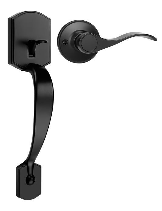 Tinewa Camelot Trim Lower Half Handleset, Matte Black Finish, Upgated Entry Door Handle with Accent Wave Door Lever for Electronic Keypad with Drop Interior Left Handed Lever