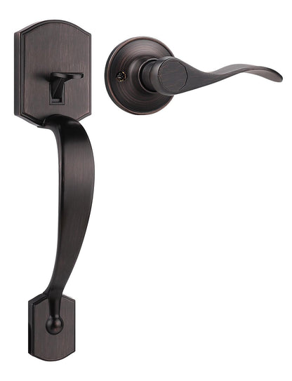 Tinewa Camelot Trim Lower Half Handleset, Oil Rubbed Bronze Finish, Upgated Entry Door Handle with Accent Wave Door Lever for Electronic Keypad with Drop Interior Left Handed Lever - Tinewa