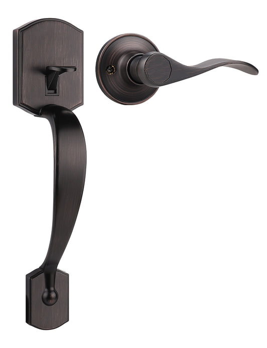 Tinewa Camelot Trim Lower Half Handleset, Oil Rubbed Bronze Finish, Upgated Entry Door Handle with Accent Wave Door Lever for Electronic Keypad with Drop Interior Left Handed Lever