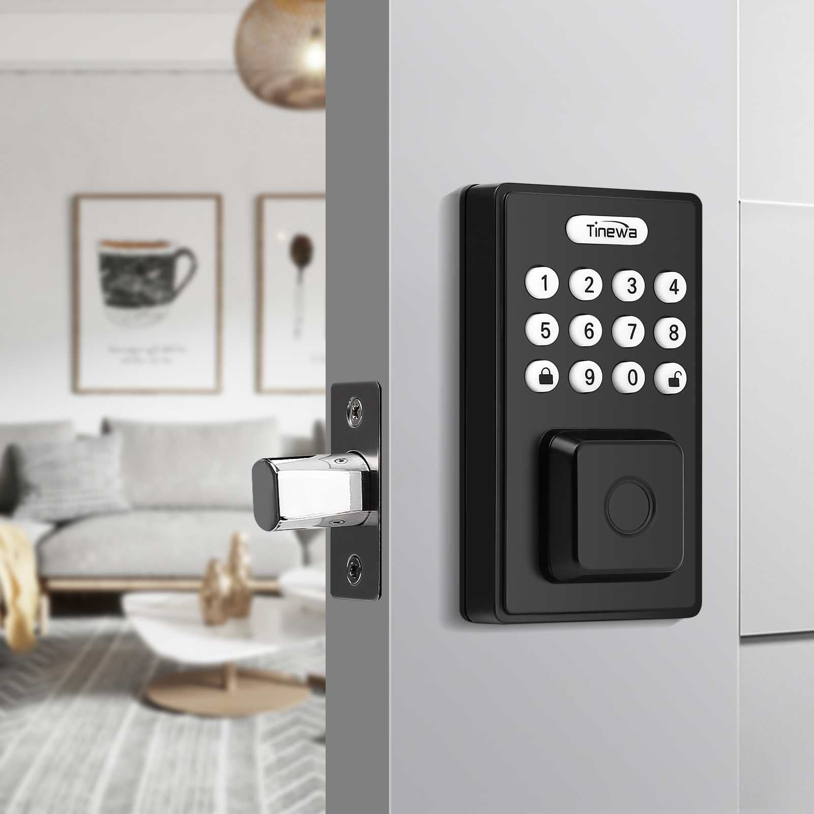 Tinewa Fingerprint Entry Door Lock, Square Smart Lock, Electronic Digital Keypad Deadbolt with Keys, Auto Lock, Anti-Peeping Password, App Control DLE602BK - Tinewa