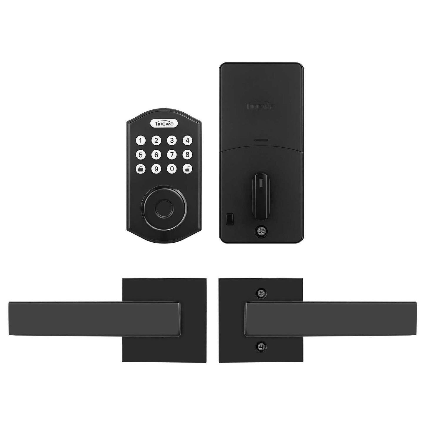 Round Keyless Entry Door Lock with 2 Lever Handles, Fingerprint Entry Door Handleset,Keypad Deadbolt with App, Auto Lock & One Touch Locking, Front Smart Door Handle Sets, Oil Rubbed Bronze - Tinewa