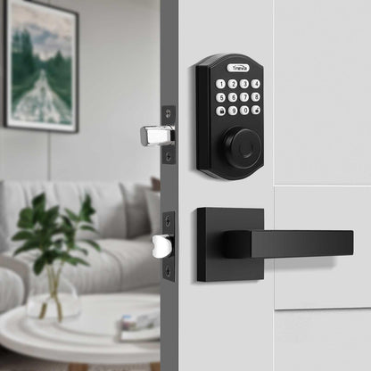 Tinewa Fingerprint Door Lock, Round Keypad Door Lock with 2 Handles, Electronic Smart Deadbolt, Front Door Handle Sets, APP Control, Keyless Entry, Auto Lock