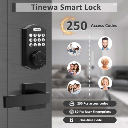 Tinewa Fingerprint Door Lock, Round Keypad Door Lock with 2 Handles, Electronic Smart Deadbolt, Front Door Handle Sets, APP Control, Keyless Entry, Auto Lock