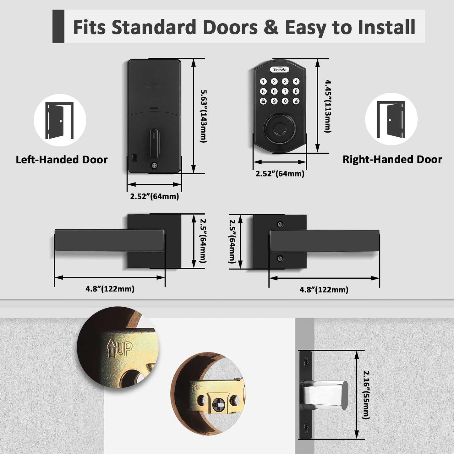 Tinewa Fingerprint Door Lock, Round Keypad Door Lock with 2 Handles, Electronic Smart Deadbolt, Front Door Handle Sets, APP Control, Keyless Entry, Auto Lock