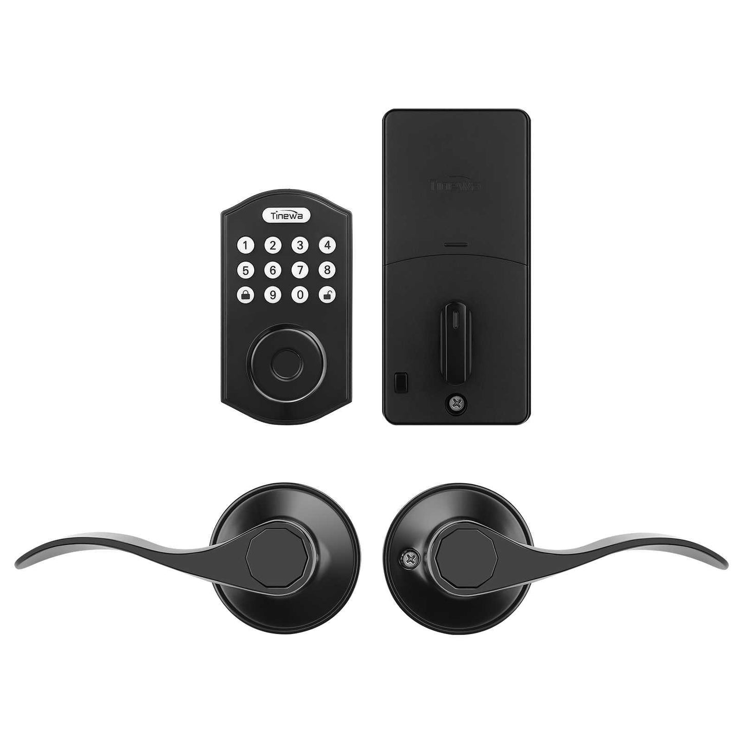 Tinewa Fingerprint Door Lock with Wave Passage Lever, Round Front Entry Door Lock, Biometric Smart Lock Front Door Handle Sets, Electronic Digital Keypad Deadbolt with App Control