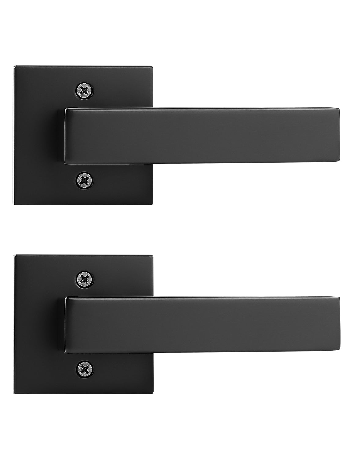 Tinewa 2 Pack Black Keyless Square Levers Handles, Interior Dummy Door Locksets for Hall Closet Door Knobs Lock Reversible Right & Left Handed