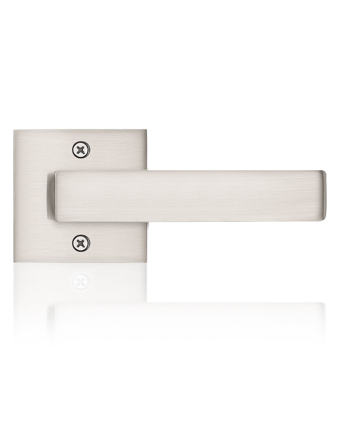 Tinewa 1 Pack Satin Nickel Keyless Square Levers Handles, Interior Dummy Door Locksets for Hall Closet Door Knobs Lock Reversible Right & Left Handed