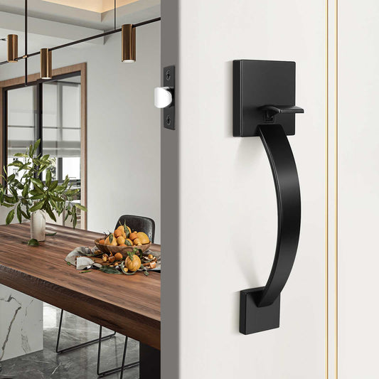 Tinewa Single Cylinder HandleSet with Square Knob, Front Door Handle Reversible for Right and Left Handed, Interior and Exterior Entrance Passage Lock, Matte Black - Tinewa