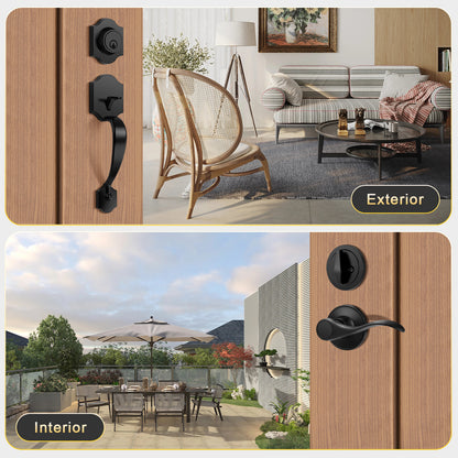 Tinewa Handleset with Lever,Single Cylinder Front Door with Deadbolt,Exterior Door Handle with Reversible Handle Lever, Matte Black - Tinewa