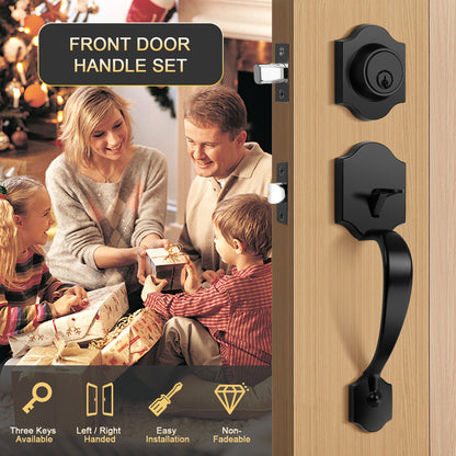 Tinewa Handleset with Lever,Single Cylinder Front Door with Deadbolt,Exterior Door Handle with Reversible Handle Lever, Matte Black - Tinewa