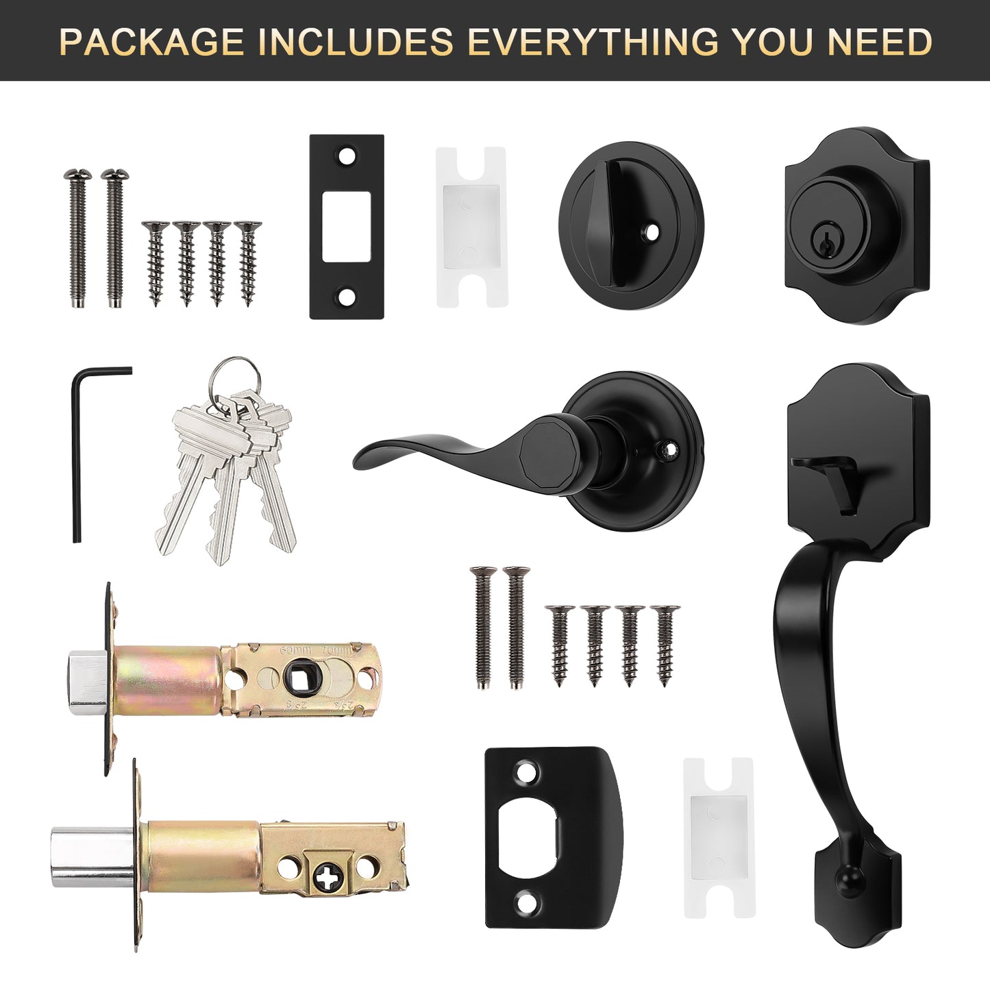 Tinewa Handleset with Lever,Single Cylinder Front Door with Deadbolt,Exterior Door Handle with Reversible Handle Lever, Matte Black - Tinewa