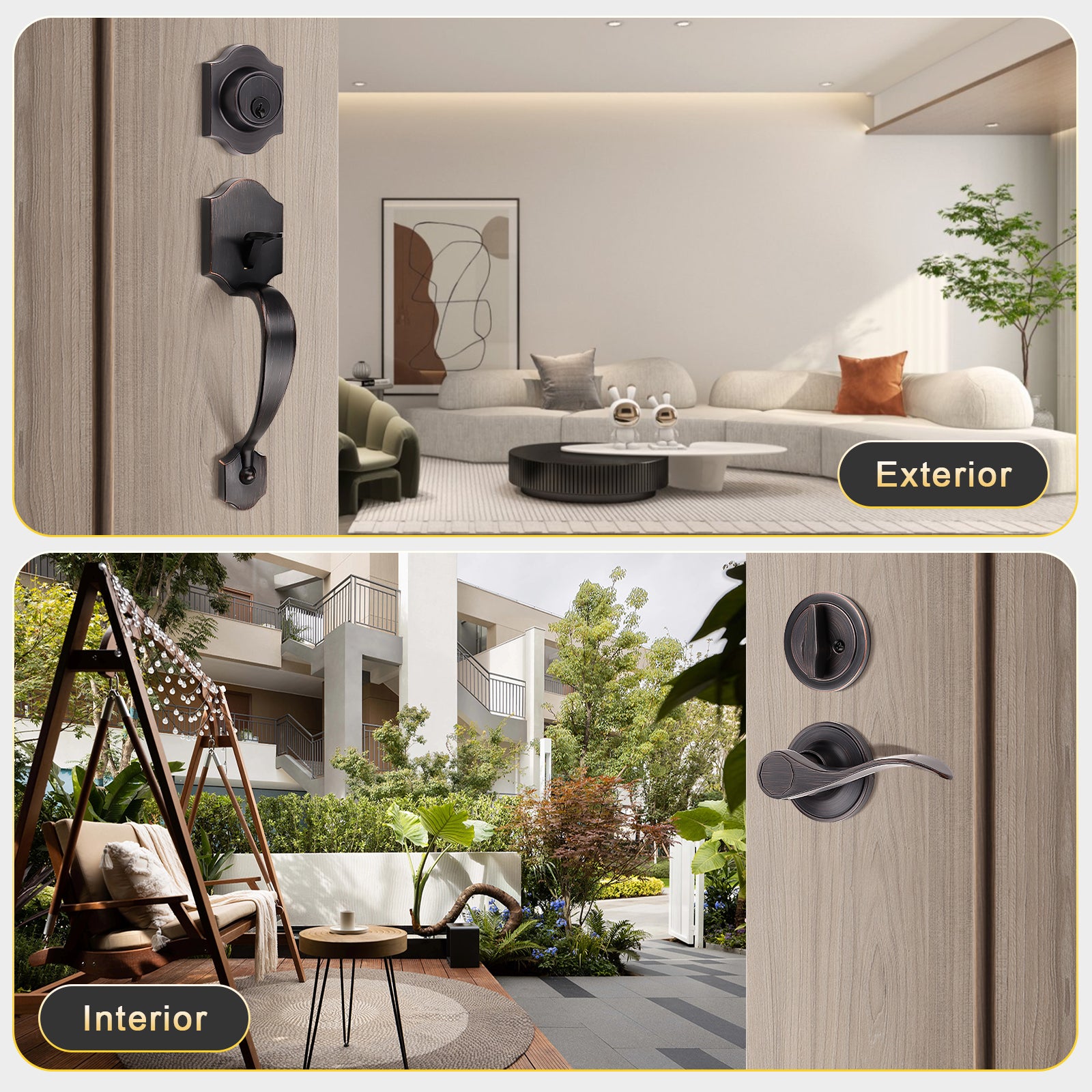 Tinewa Handleset with Lever,Single Cylinder Front Door with Deadbolt,Exterior Door Handle with Reversible Handle Lever,Oil Rubbed Bronze - Tinewa