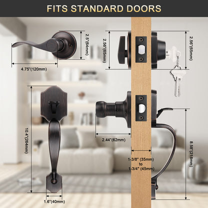 Tinewa Handleset with Lever,Single Cylinder Front Door with Deadbolt,Exterior Door Handle with Reversible Handle Lever,Oil Rubbed Bronze - Tinewa