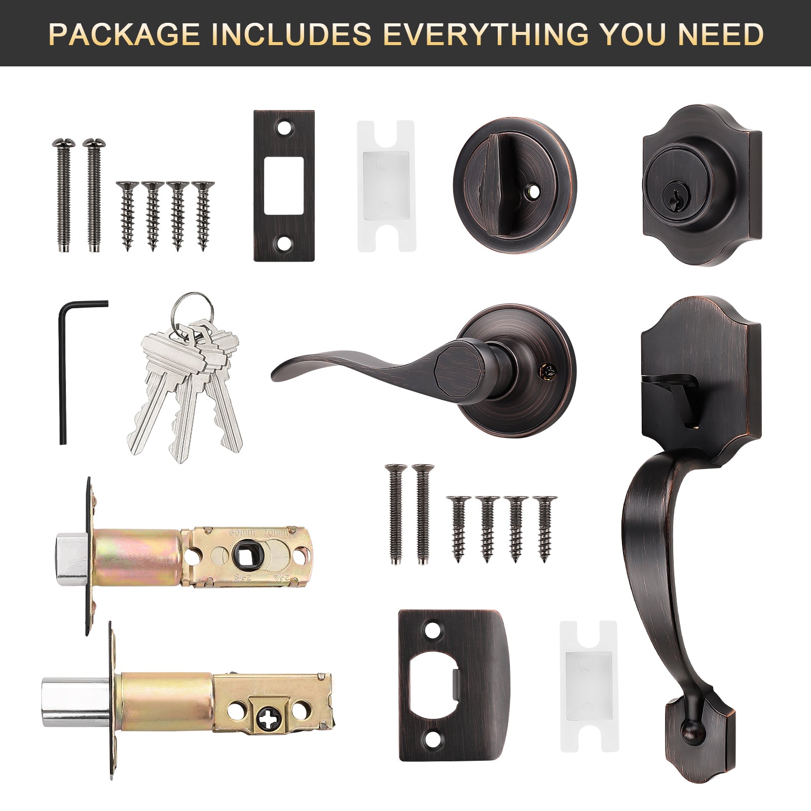 Tinewa Handleset with Lever,Single Cylinder Front Door with Deadbolt,Exterior Door Handle with Reversible Handle Lever,Oil Rubbed Bronze - Tinewa