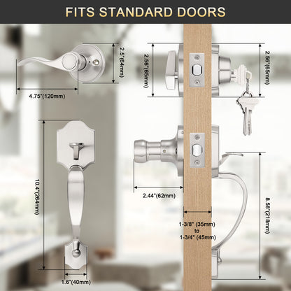 Tinewa 1 Pack Single Cylinder Deadbolt HandleSet with Lever Inside, Front Entrance Door Handle, Reversible Door Handle Set Satin Nickel Finish - Tinewa