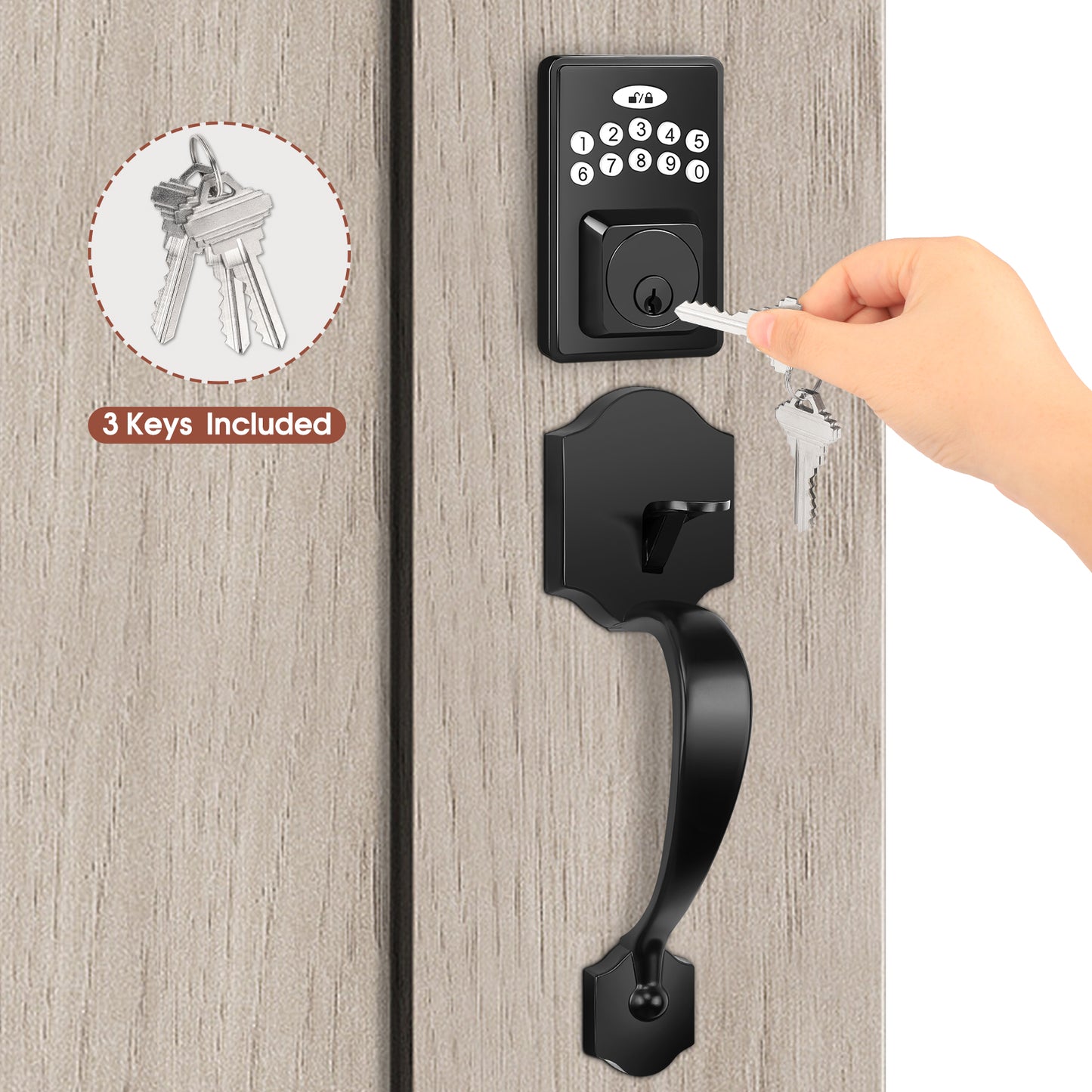 Tinewa Electronic Smart Keypad Door Deadbolt, Front Door Handle Sets, Keyless Entry Door Deadbolt with Lever Handle, Digital Keypad Deadbolt, Code Door Lock, Easy Installation,Mattle Black