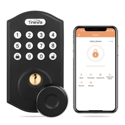 Tinewa Fingerprint Entry Door Lock, Round Smart Lock, Electronic Digital Keypad Deadbolt with Keys, Auto Lock, Anti-Peeping Password, App Control DLE601BK - Tinewa