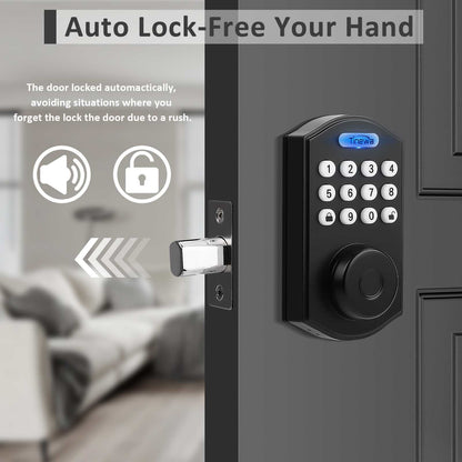 Tinewa Fingerprint Entry Door Lock, Round Smart Lock, Electronic Digital Keypad Deadbolt with Keys, Auto Lock, Anti-Peeping Password, App Control DLE601BK - Tinewa