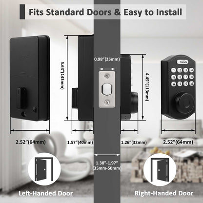 Tinewa Fingerprint Entry Door Lock, Round Smart Lock, Electronic Digital Keypad Deadbolt with Keys, Auto Lock, Anti-Peeping Password, App Control DLE601BK - Tinewa