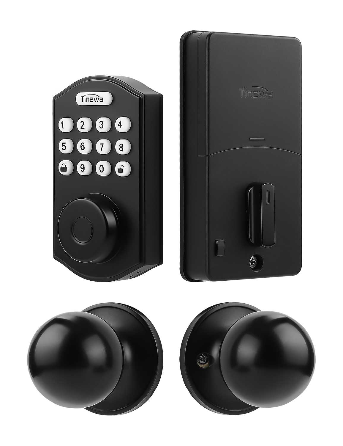 Tinewa Fingerprint Door Lock, Round Keypad Door Lock with Door Knob, Electronic Smart Deadbolt, Front Door Handle Sets, APP Control, Keyless Entry, Auto Lock