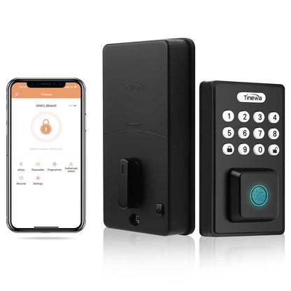 Tinewa Fingerprint Entry Door Lock, Square Smart Lock, Electronic Digital Keypad Deadbolt with Keys, Auto Lock, Anti-Peeping Password, App Control DLE602BK - Tinewa