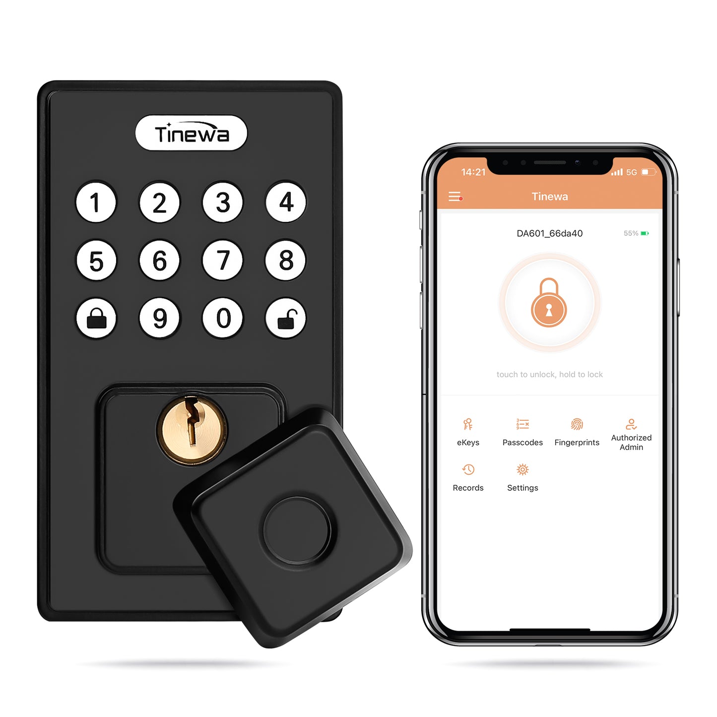 Tinewa Fingerprint Entry Door Lock, Square Smart Lock, Electronic Digital Keypad Deadbolt with Keys, Auto Lock, Anti-Peeping Password, App Control DLE602BK