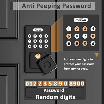 Tinewa Fingerprint Entry Door Lock, Square Smart Lock, Electronic Digital Keypad Deadbolt with Keys, Auto Lock, Anti-Peeping Password, App Control DLE602BK - Tinewa