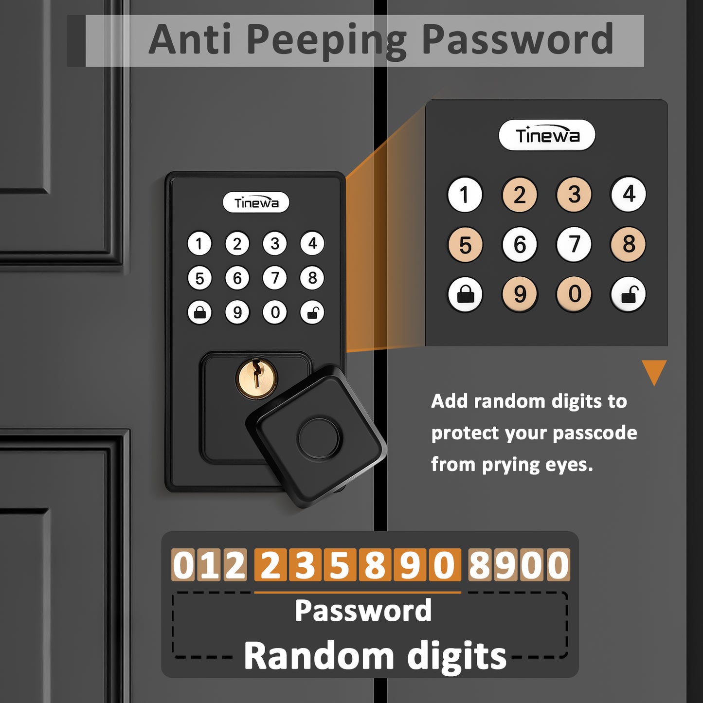 Tinewa Fingerprint Entry Door Lock, Square Smart Lock, Electronic Digital Keypad Deadbolt with Keys, Auto Lock, Anti-Peeping Password, App Control DLE602BK