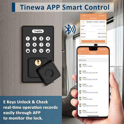 Tinewa Fingerprint Entry Door Lock, Square Smart Lock, Electronic Digital Keypad Deadbolt with Keys, Auto Lock, Anti-Peeping Password, App Control DLE602BK - Tinewa