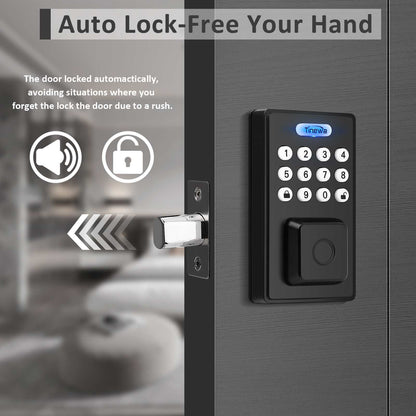 Tinewa Fingerprint Entry Door Lock, Square Smart Lock, Electronic Digital Keypad Deadbolt with Keys, Auto Lock, Anti-Peeping Password, App Control DLE602BK - Tinewa