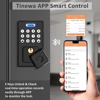 Tinewa Fingerprint Entry Door Lock, Square Smart Lock, Electronic Digital Keypad Deadbolt with Keys, Auto Lock, Anti-Peeping Password, App Control DLE602BK - Tinewa