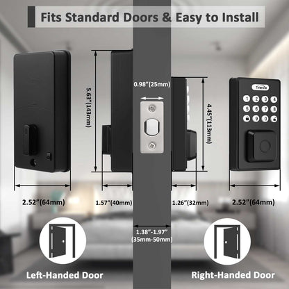 Tinewa Fingerprint Entry Door Lock, Square Smart Lock, Electronic Digital Keypad Deadbolt with Keys, Auto Lock, Anti-Peeping Password, App Control DLE602BK - Tinewa