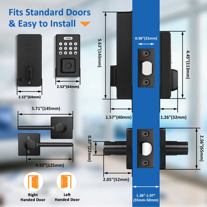 Tinewa Fingerprint Door Lock Set, Keyless Entry Door Lock, Front Door Handle Sets for Home & Apartments, Electronic Keypad Deadbolt with Lever Handle, 2 Keys, Auto Lock, Black - Tinewa