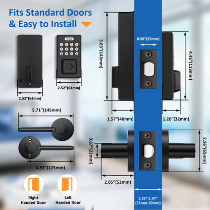 Tinewa Black Smart Door Lock for Airbnb Apartments, Fingerprint Keyless Entry Door Handleset, Electronic Digital Keypad Deadbolt with App Control, Front Door Lock with Handle,Auto Lock - Tinewa