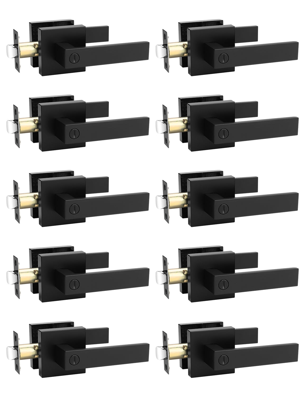 Tinewa 10 Pack Square Privacy Door Levers Locksets in Matte Black Finish, Bed/Bath Door Levers Keyless Interior Handles,Reversible for Left Right Handed Doors