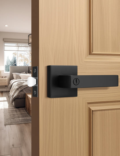 Tinewa Square Privacy Door Levers Locksets in Matte Black Finish, Bed/Bath Door Levers Keyless Interior Handles,Reversible for Left Right Handed Doors - Tinewa