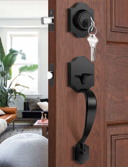 Front Door Handle and Deadbolt Set, Oil Rubbed Bronze Front Door Lock Set with Reversible Handle Lever, Entry Door Locksets with Deadbolt Single Cylinder, Reversible Handlesets - Tinewa