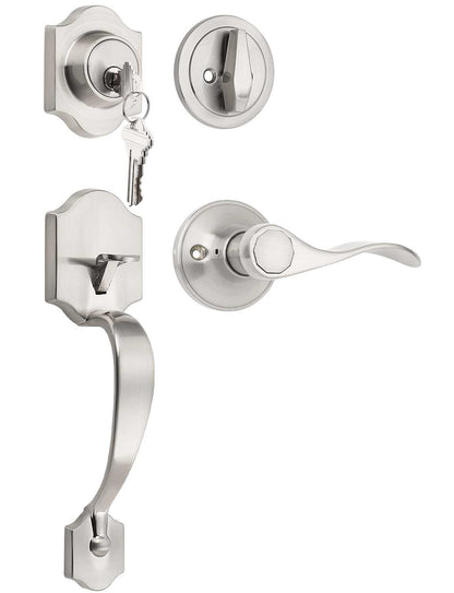 Front Door Handle and Deadbolt Set, Satin Nickel Front Door Lock Set with Reversible Handle Lever, Entry Door Locksets with Deadbolt Single Cylinder, Reversible Handlesets - Tinewa