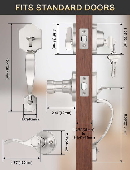 Front Door Handle and Deadbolt Set, Satin Nickel Front Door Lock Set with Reversible Handle Lever, Entry Door Locksets with Deadbolt Single Cylinder, Reversible Handlesets - Tinewa