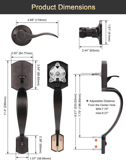 Tinewa Camelot Trim Lower Half Handleset, Oil Rubbed Bronze Finish, Upgated Entry Door Handle with Accent Wave Door Lever for Electronic Keypad with Drop Interior Left Handed Lever - Tinewa