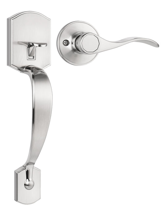 Tinewa Camelot Trim Lower Half Handleset, Satin Nickel Finish, Upgated Entry Door Handle with Accent Wave Door Lever for Electronic Keypad with Drop Interior Left Handed Lever