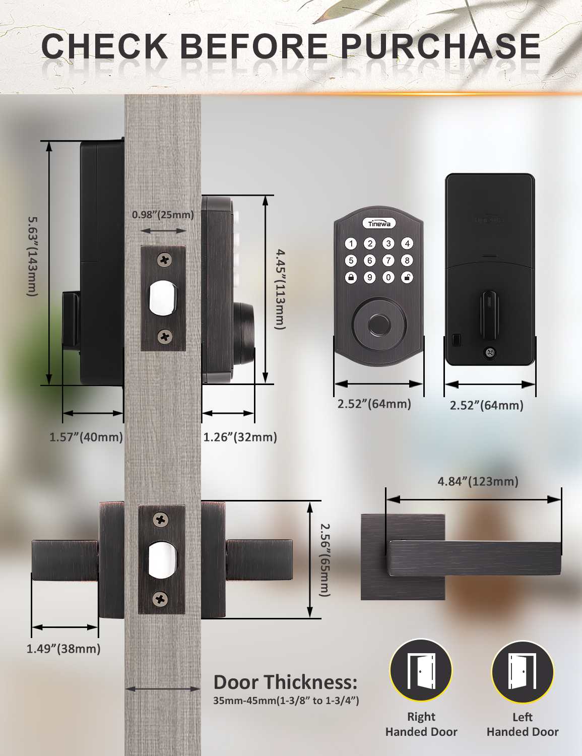 Round Keyless Entry Door Lock with 2 Lever Handles, Fingerprint Entry Door Handleset,Keypad Deadbolt with App, Auto Lock & One Touch Locking, Front Smart Door Handle Sets, Oil Rubbed Bronze - Tinewa