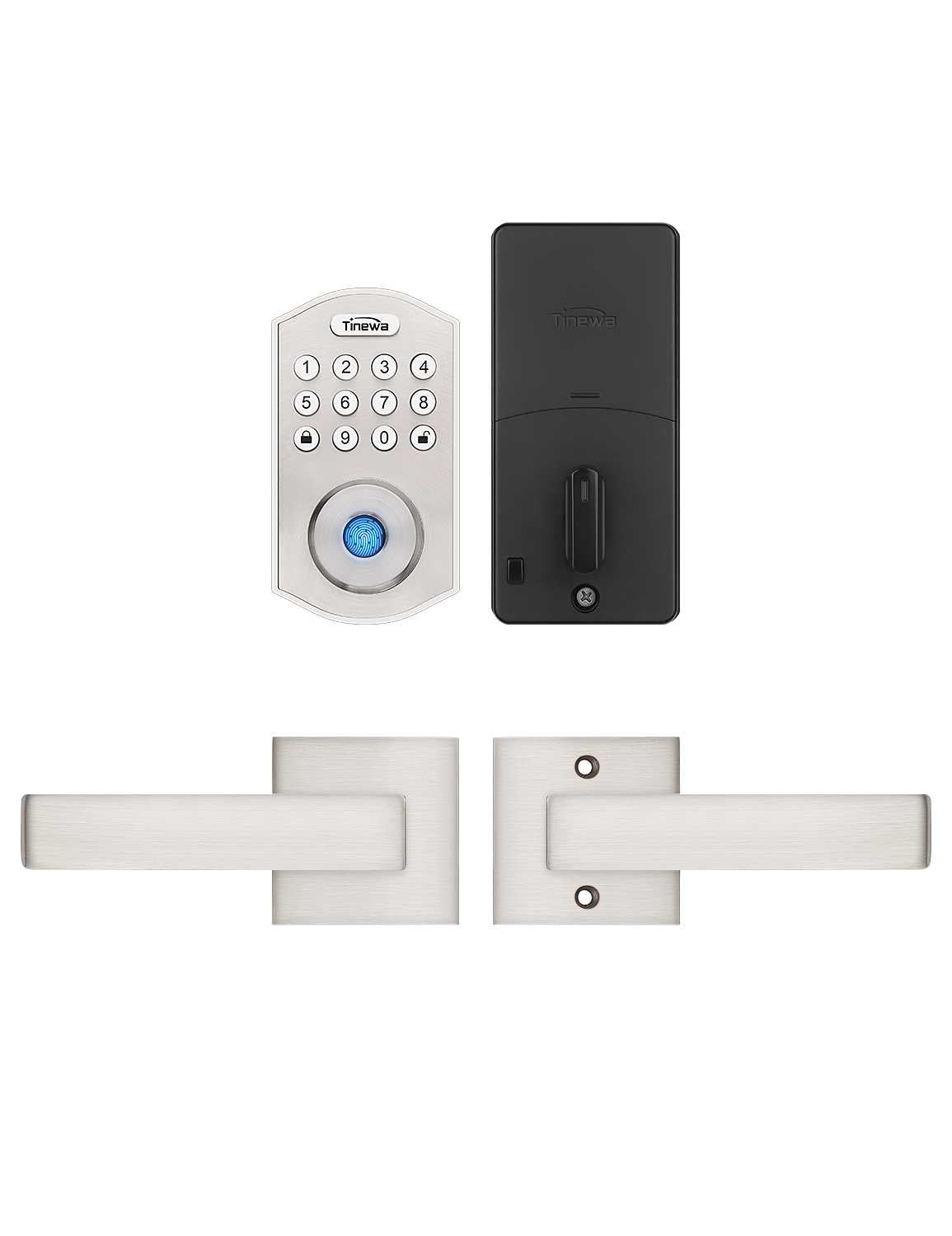 Tinewa Fingerprint Door Lock, Round Keypad Door Lock with 2 Handles, Electronic Smart Deadbolt, Front Door Handle Sets, APP Control, Keyless Entry, Auto Lock - Tinewa