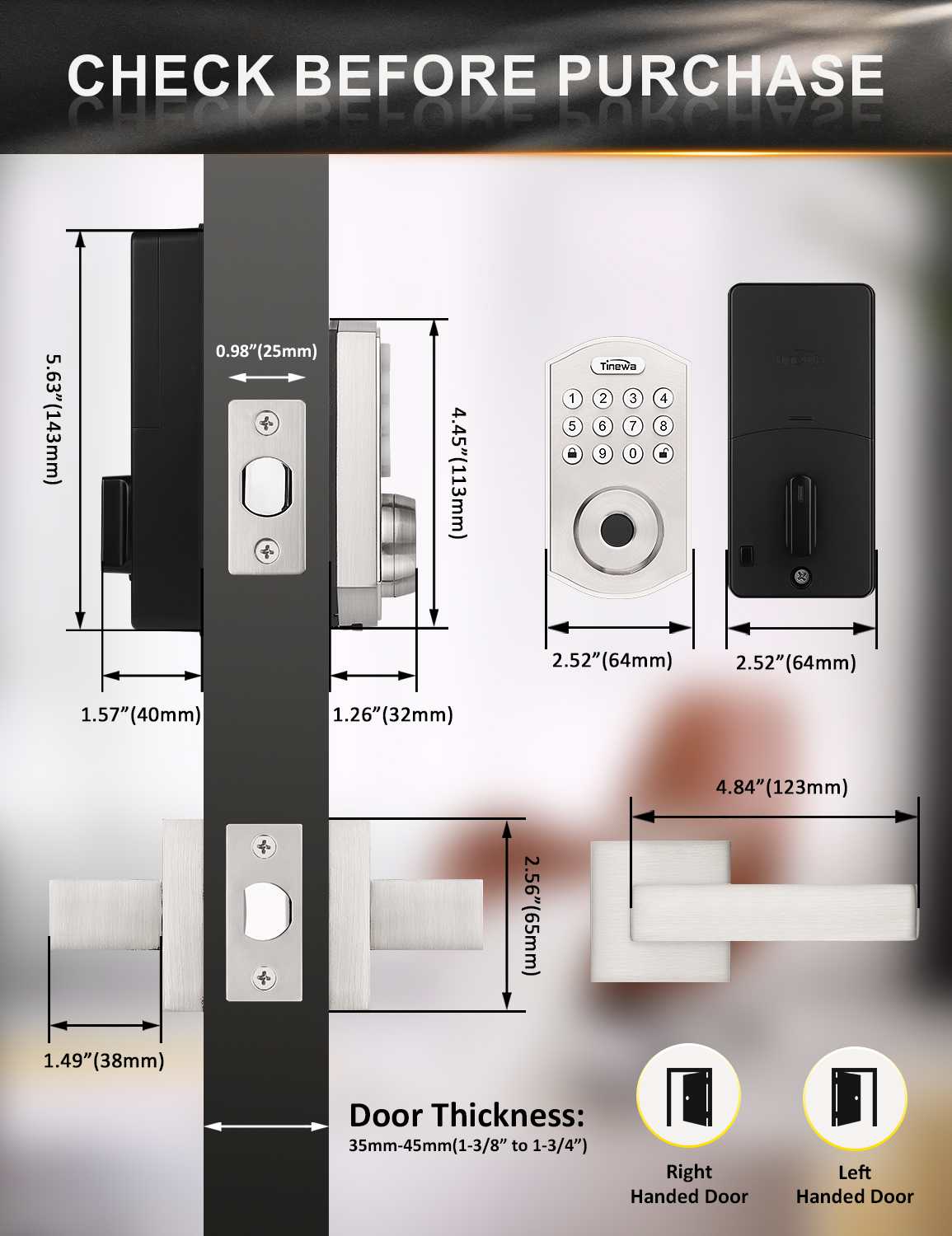 Round Keyless Entry Door Lock with 2 Lever Handles, Fingerprint Entry Door Handleset, Keypad Deadbolt with App, Auto Lock & One Touch Locking, Front Smart Door Handle Sets, Satin Nickel - Tinewa