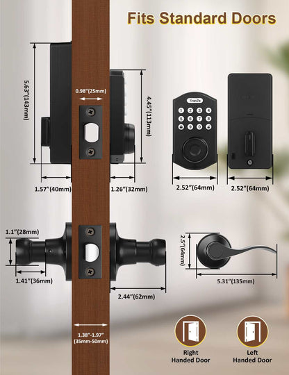 Tinewa Fingerprint Door Lock with Wave Passage Lever, Round Front Entry Door Lock, Biometric Smart Lock Front Door Handle Sets, Electronic Digital Keypad Deadbolt with App Control - Tinewa