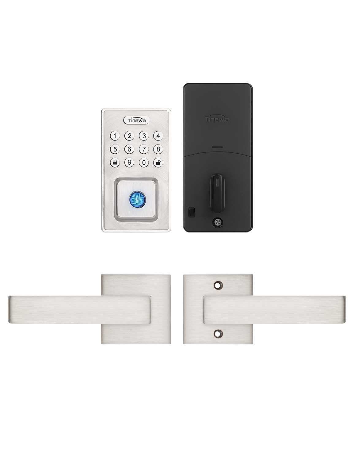 Tinewa Fingerprint Door Lock, Square Keypad Door Lock with 2 Handles, Electronic Smart Deadbolt, Front Door Handle Sets, APP Control, Keyless Entry, Auto Lock - Tinewa