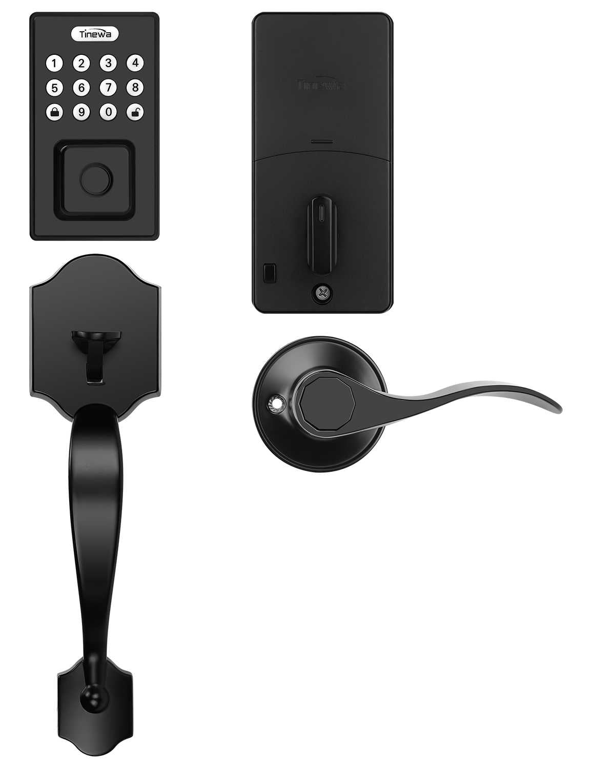 Tinewa Electronic Digital Keypad Deadbolt with Passage Lever, Square Smart Door Lock, Fingerprint Entry Lock, Biometric Front Door Handle Sets for Home & Apartment, Auto Lock, App Control