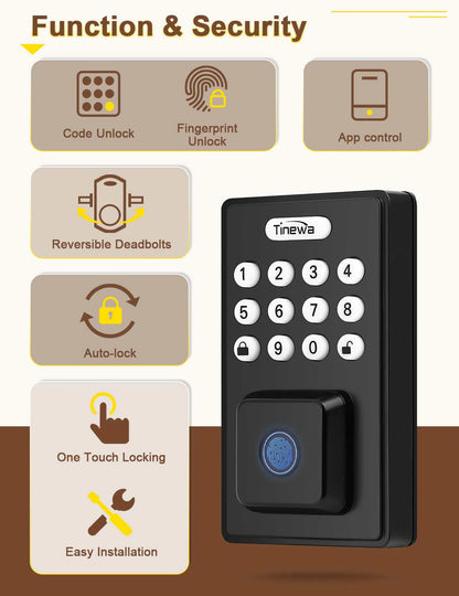 Tinewa Electronic Digital Keypad Deadbolt with Passage Lever, Square Smart Door Lock, Fingerprint Entry Lock, Biometric Front Door Handle Sets for Home & Apartment, Auto Lock, App Control - Tinewa