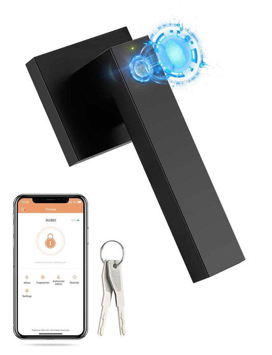 Tinewa Biometric Door Lock with Smart APP Fingerprint Knob Remote Control with APP Smart Door Knob for Home/Bedroom/Office/Apartment/Airbnb Black